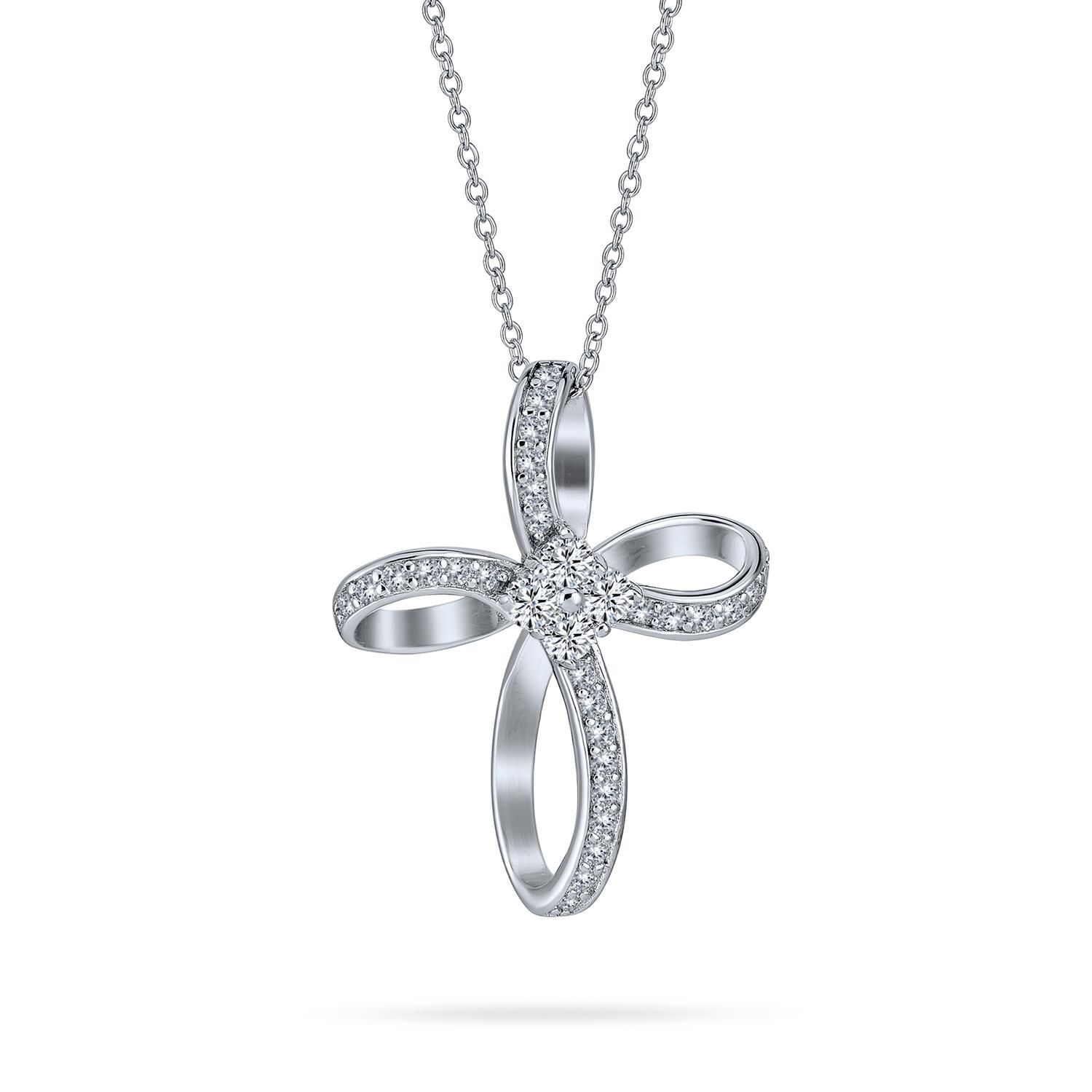 Twist Open Religious Infinity Cross Pendant Necklace .925 Sterling Silver