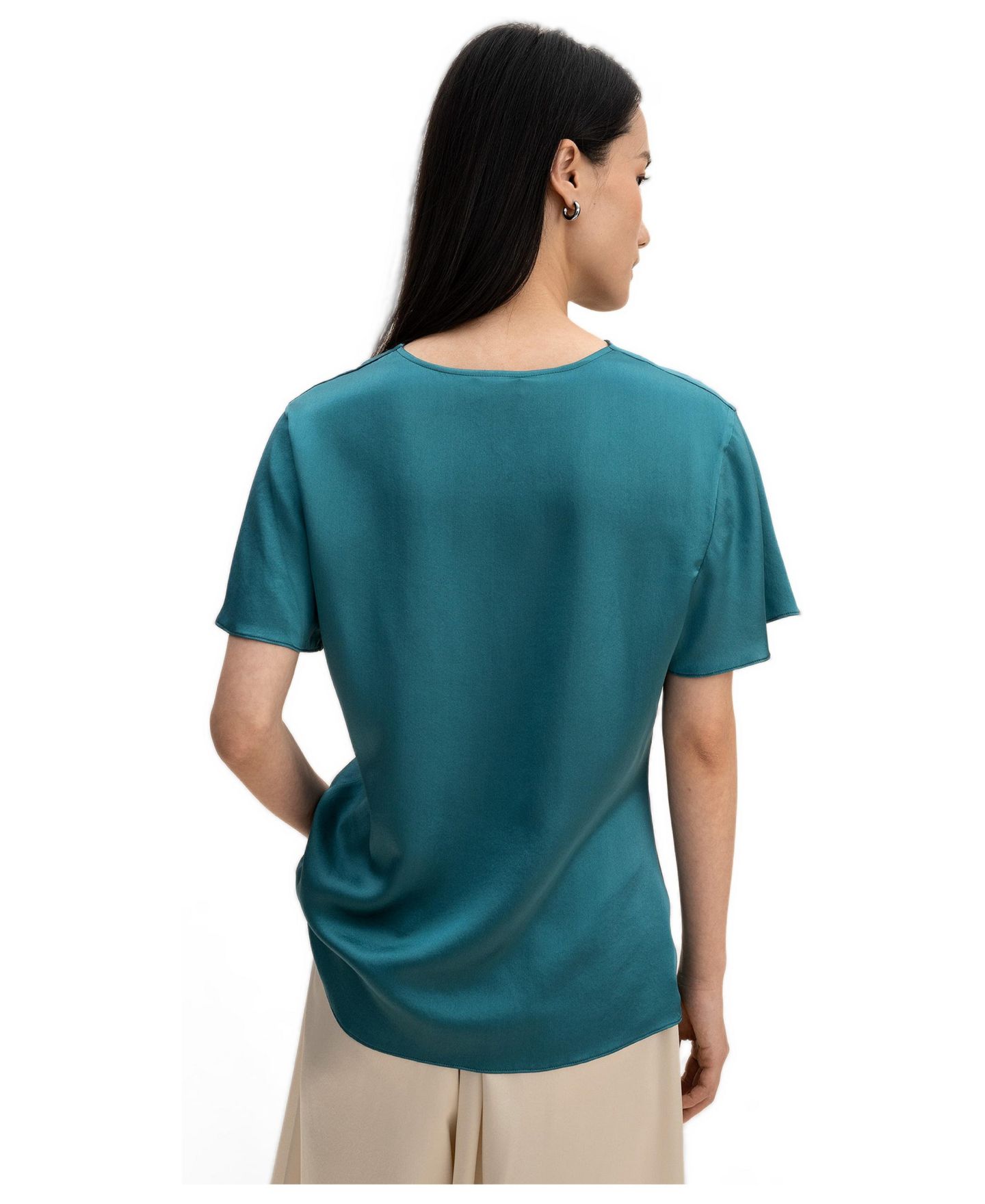Женская футболка LILYSILK Cowl Neck Short Sleeves Silk, цвет: Синий — фото 5