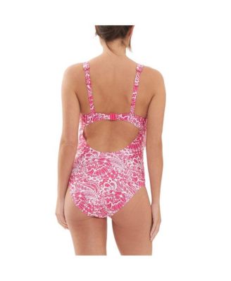 Maternity Ripe Janis Tie Front One Piece Hot Pink/White