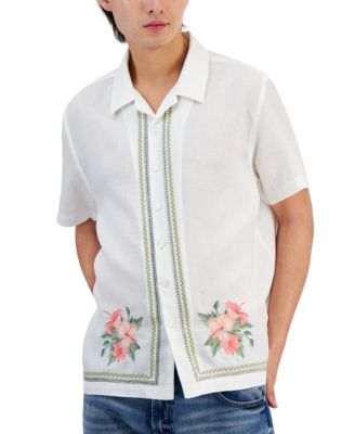 GUESS - Men's Linen Embroidered Floral Shirt