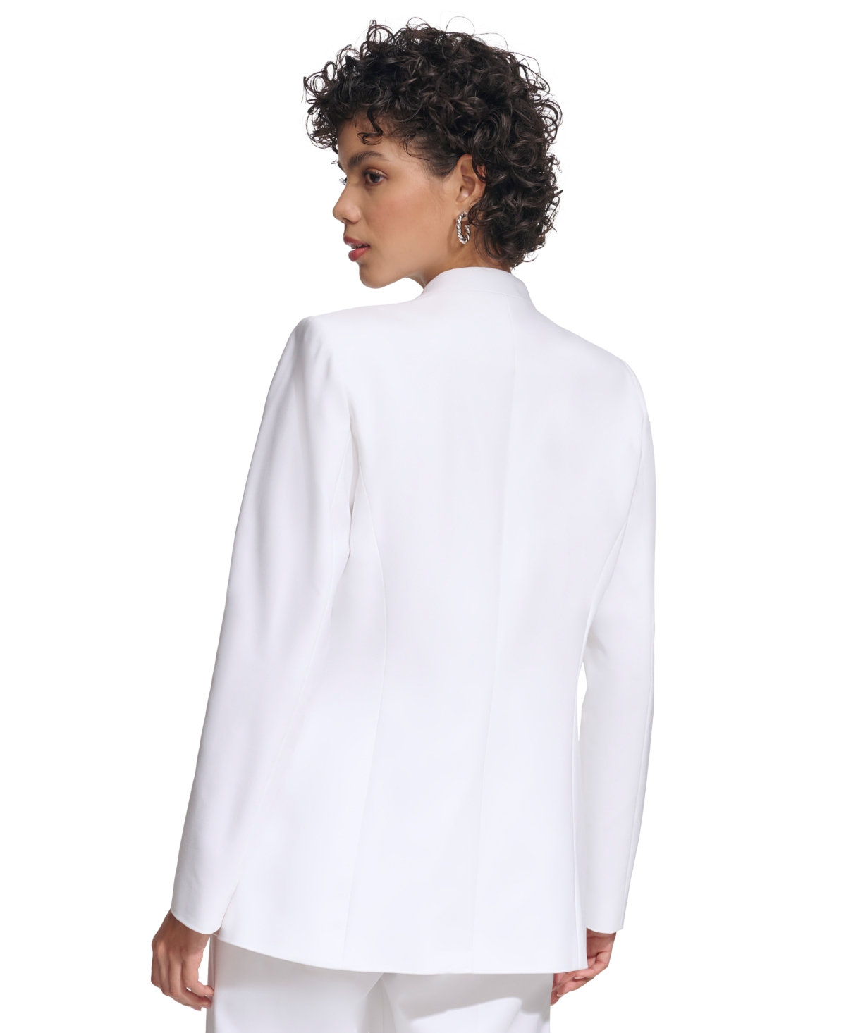 Shop Calvin Klein Petite Open-front Shoulder-padded Blazer In White