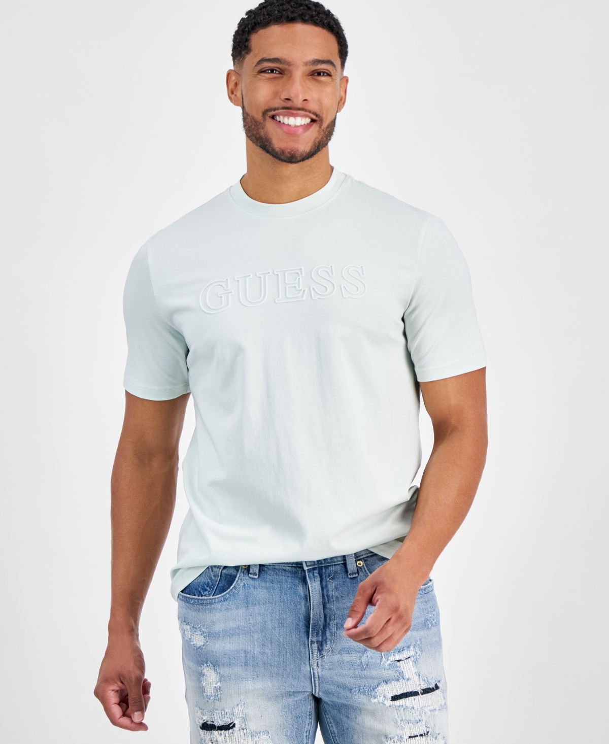 Guess Men's Alphy Short Sleeves T-shirt In Pale Water