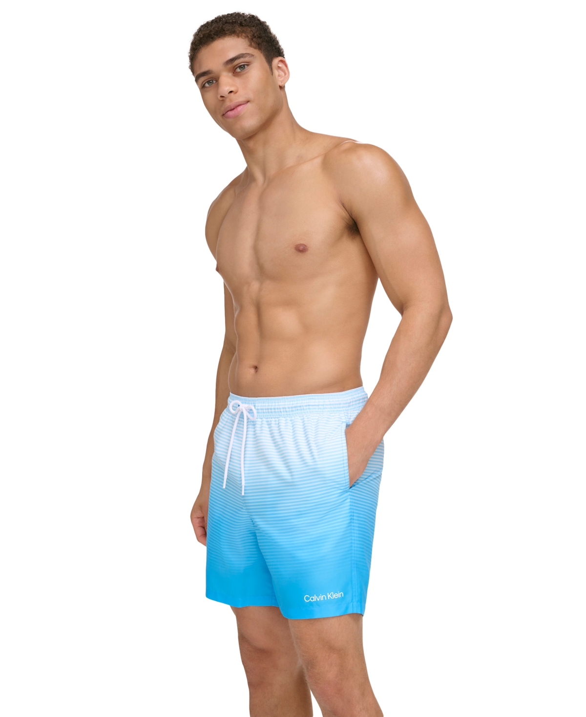 Shop Calvin Klein Men's Gradient Striped 7" Volley Swim Trunks In Light Blue