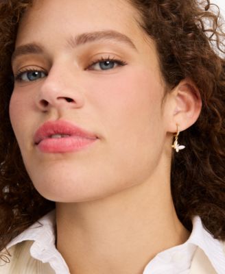 Gold-Tone Cubic Zirconia & Mother-of-Pearl Butterfly Charm Huggie Hoop Earrings