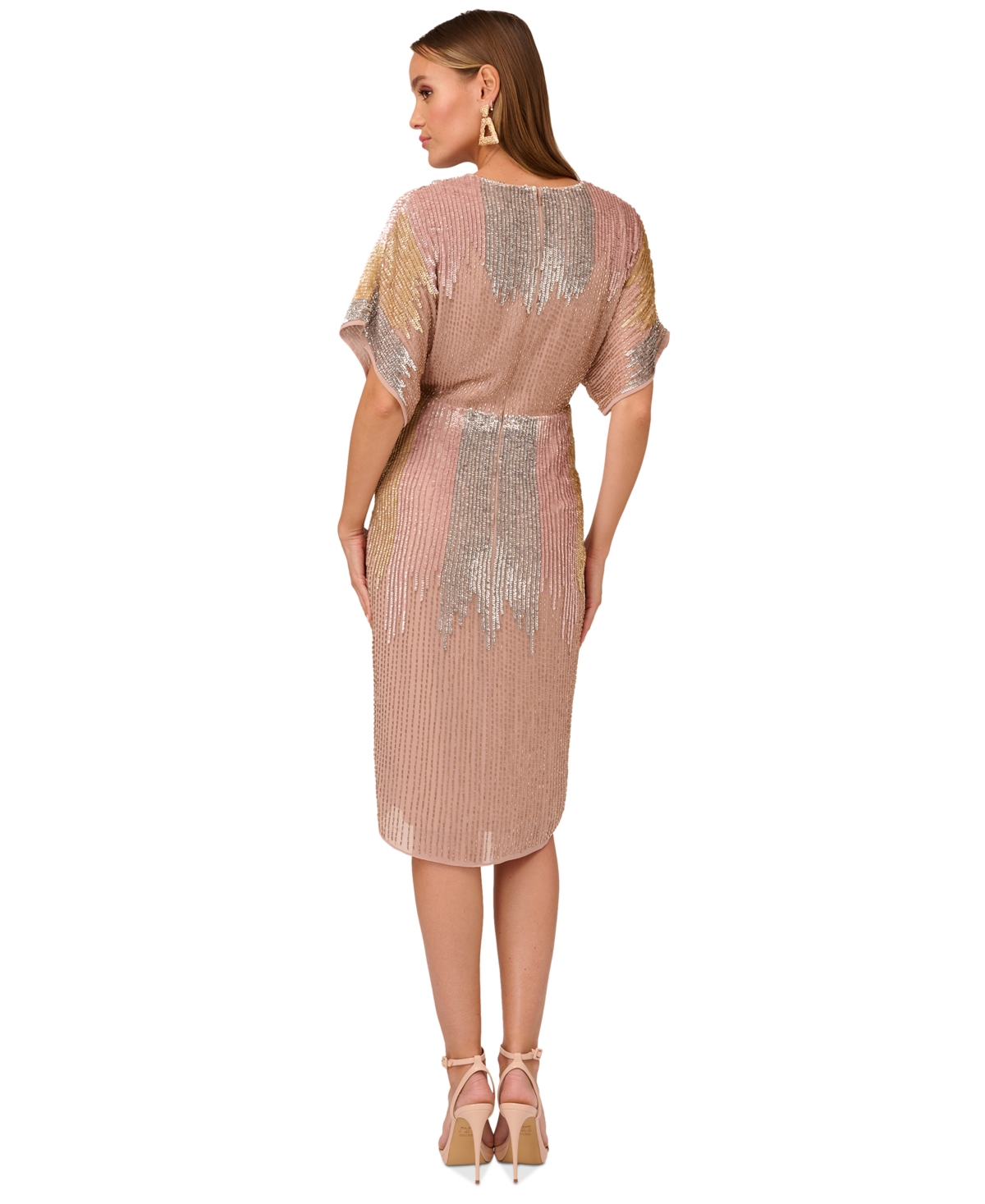 Shop Adrianna By Adrianna Papell Women's Beaded Dolman-sleeve Dress In Rose Gold