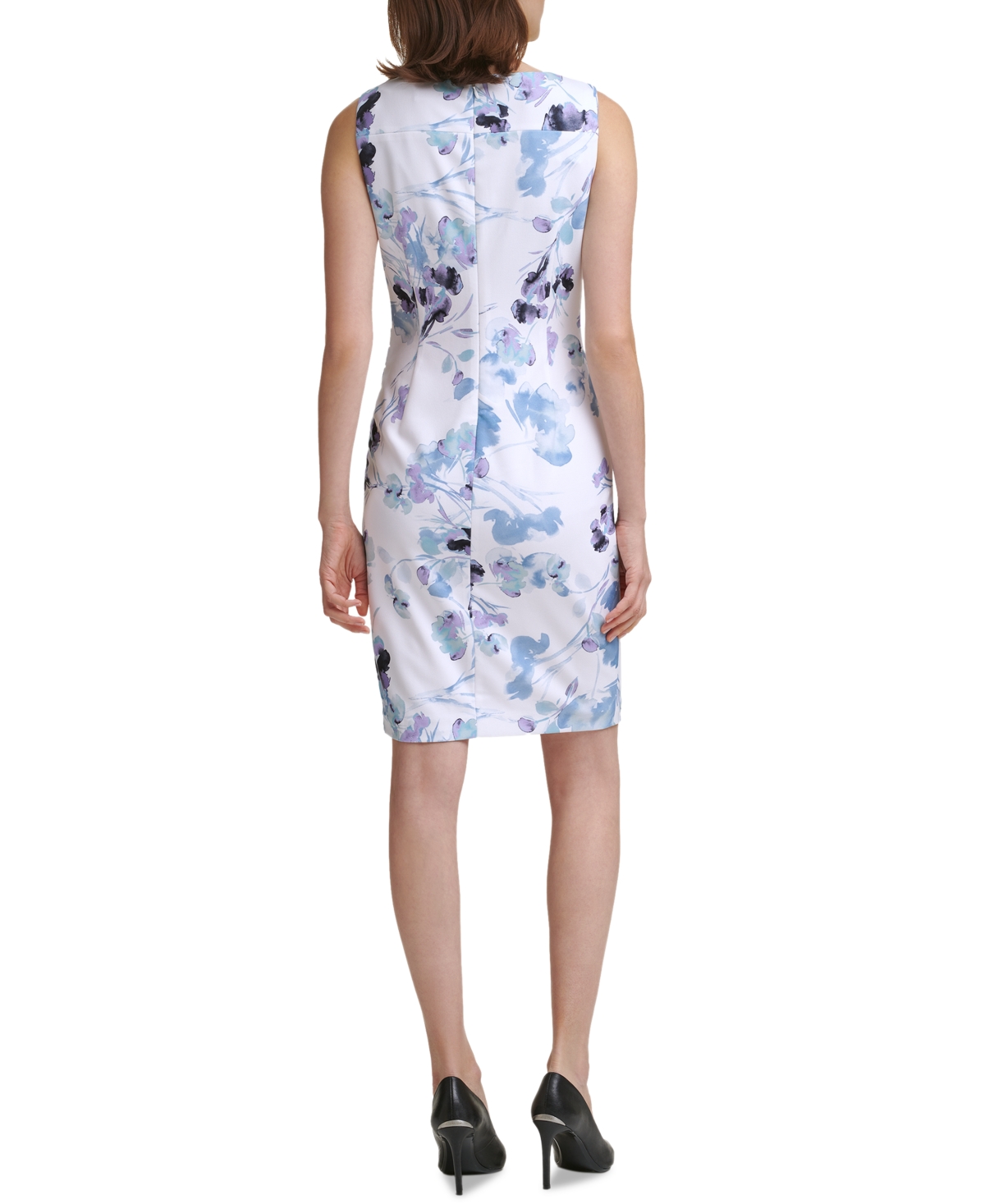 Shop Calvin Klein Petite Floral-print Pleated Sheath Dress In Serene Multi