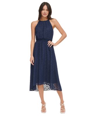 DKNY - Women's Foil Printed High-Low Halter Dress