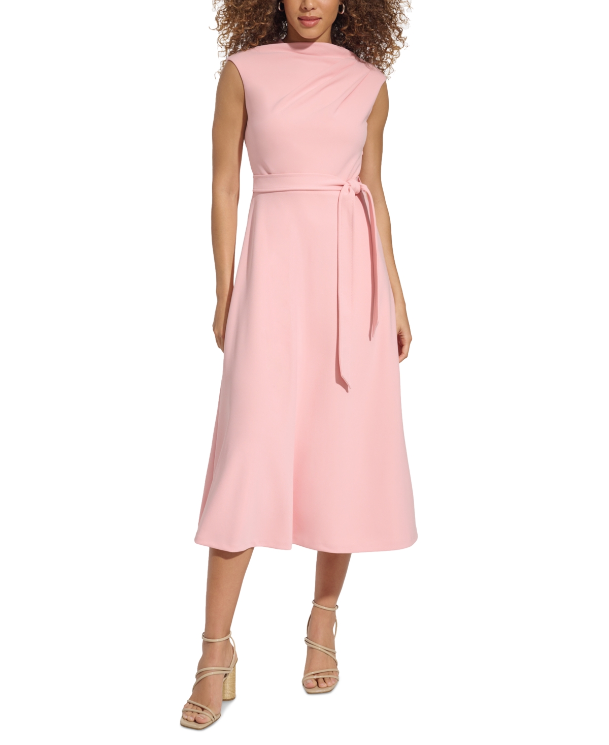 Shop Calvin Klein Women's Sleeveless Belted Midi Dress In Silver Pink