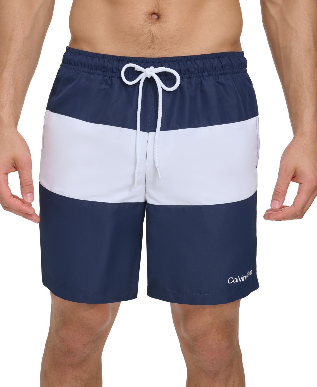 Shop Calvin Klein Men's Colorblocked 7" Swim Trunks, Created For Macy's In Evening Blue