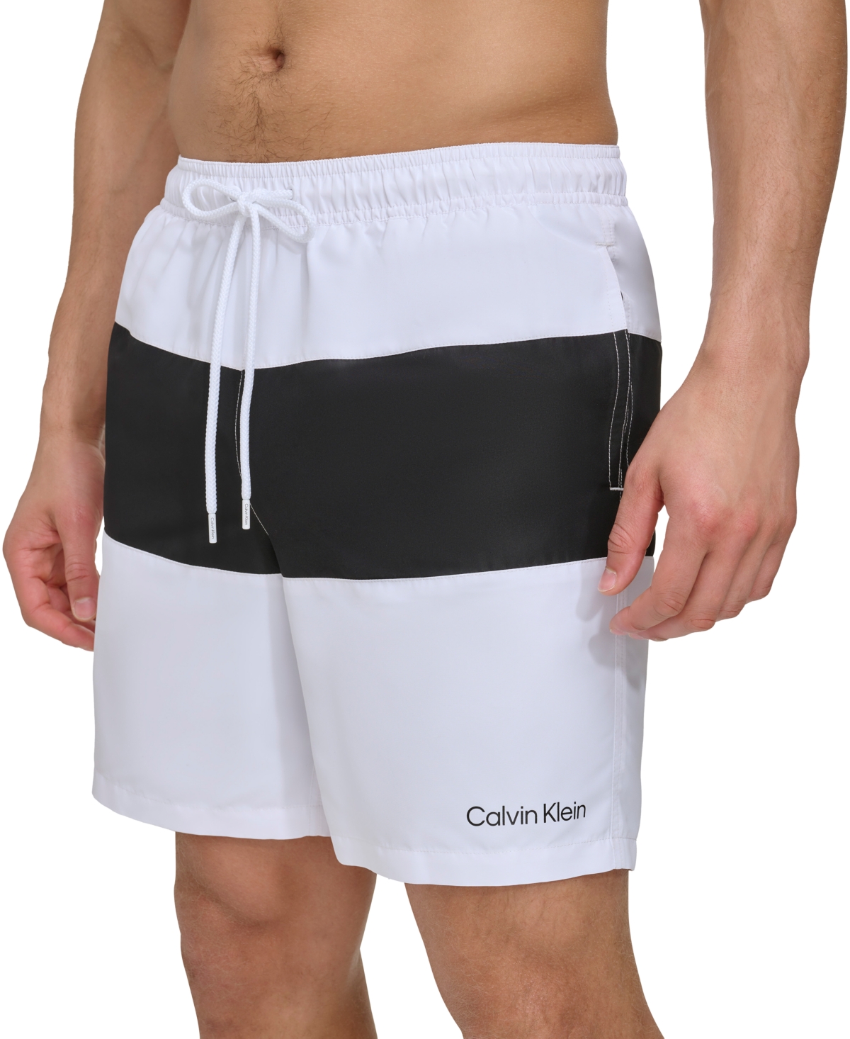 Shop Calvin Klein Men's Colorblocked 7" Swim Trunks, Created For Macy's In White