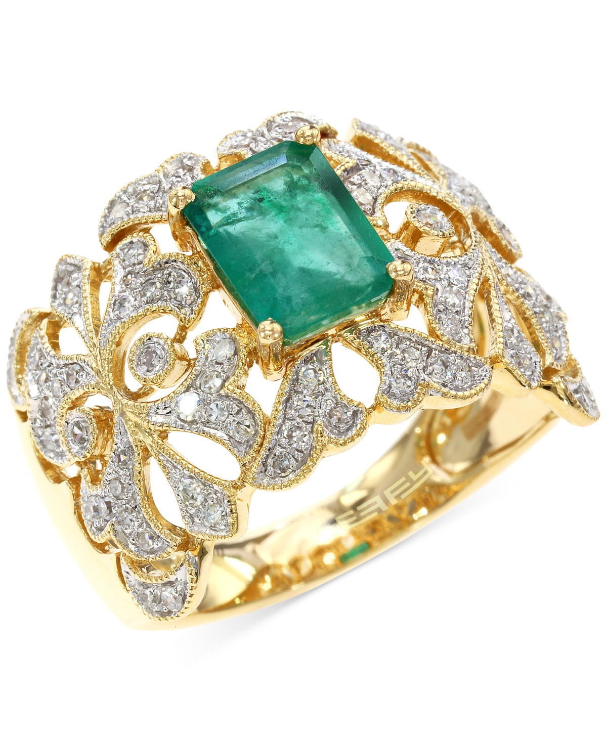 Shop Effy Collection Effy Emerald (1-3/8 Ct. T.w.) & Diamond (1/3 Ct. T.w.) Openwork Statement Ring In 14k Gold