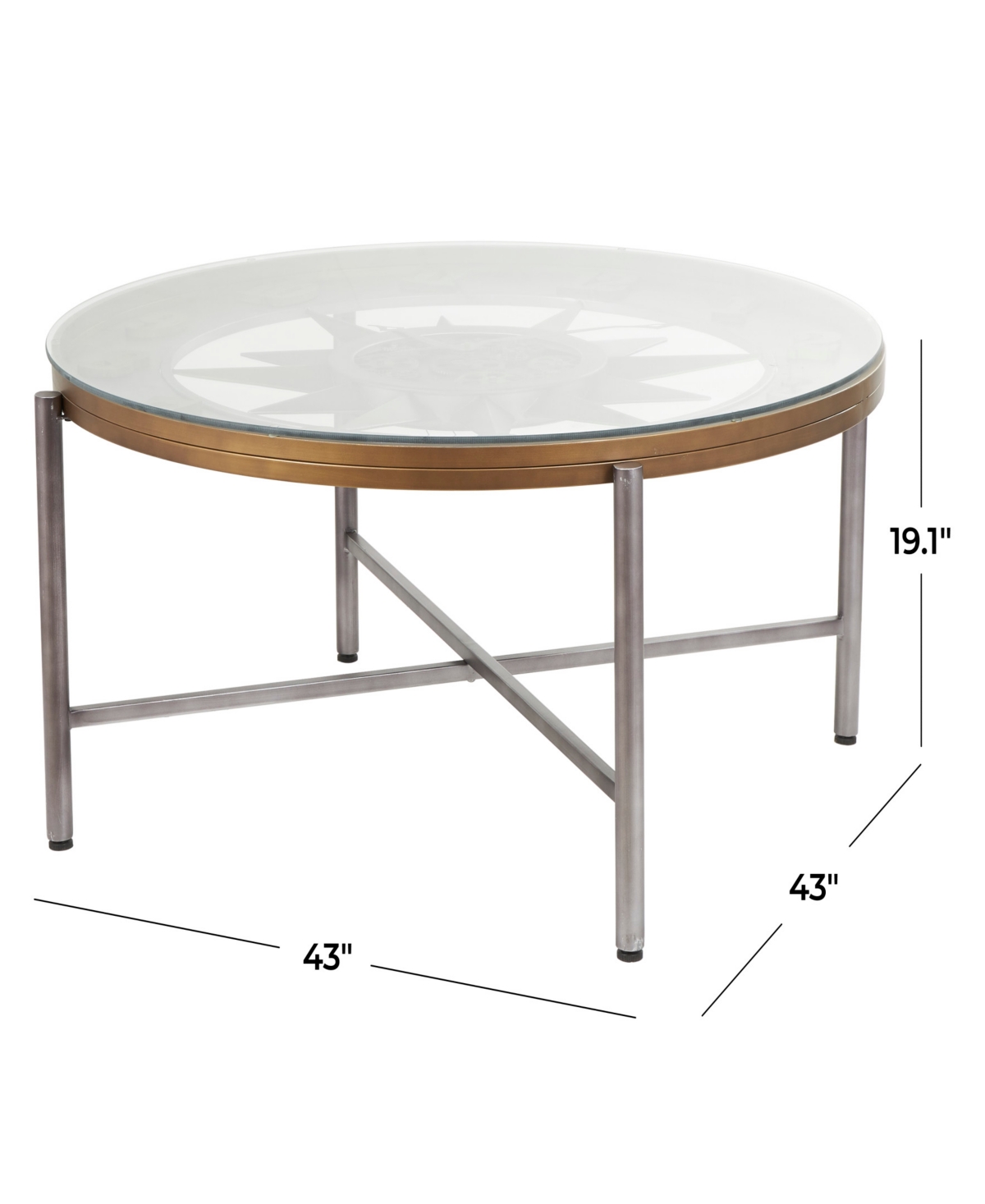 Shop Rosemary Lane 43" X 43" X 19" Metal Compass Inspired Gear Details Coffee Table In Silver