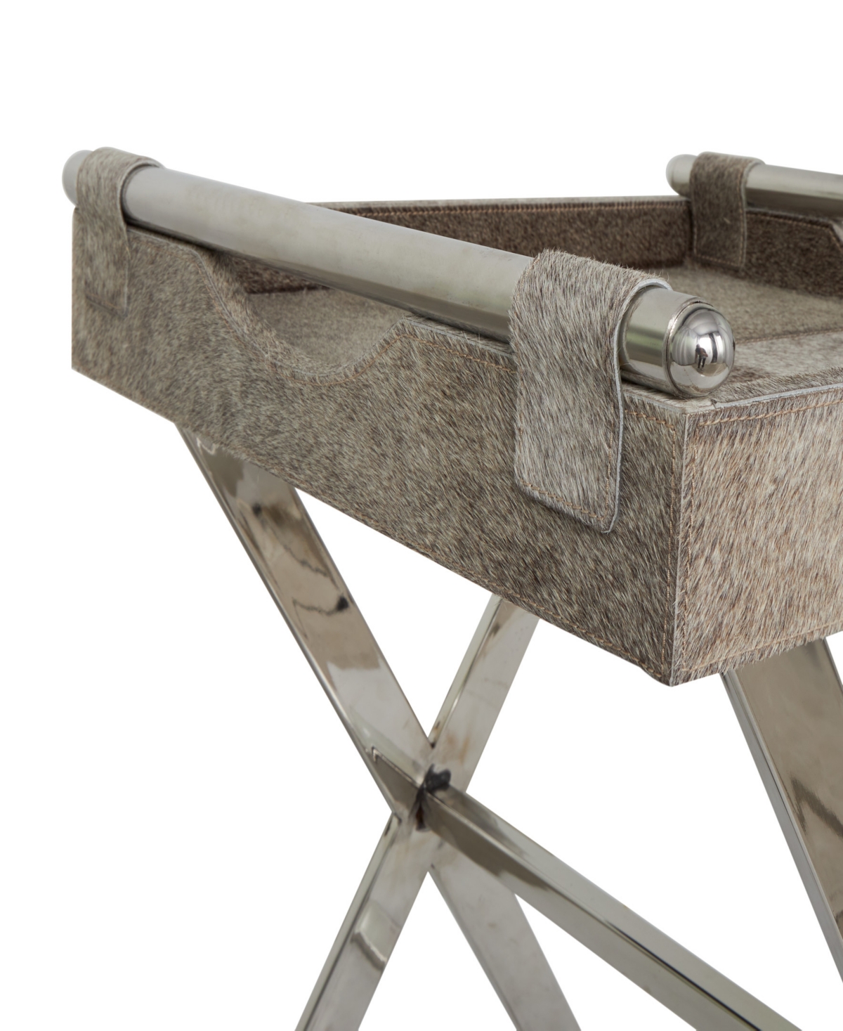 Rosemary Lane 19" X 19" X 25" Leather Geometric Tray Table Inspired Silver-tone Metal Base And Handles Accent Tabl In Gray