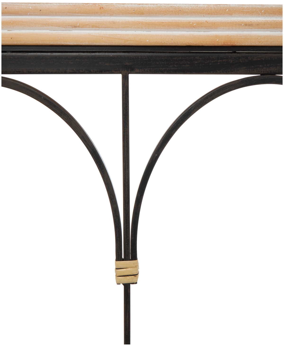 Rosemary Lane 43" X 15" X 31" Wooden Arched Wood Zig Zag Patterned Top And Rattan Accents Console Table In Black