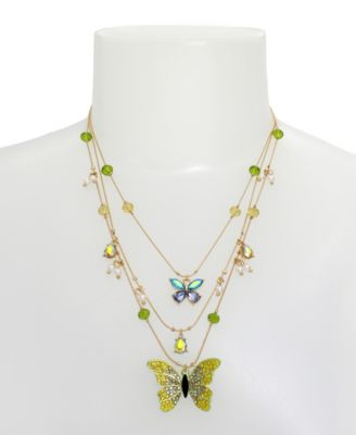 Betsey Johnson Faux Stone Butterfly Layered Necklace - Macy's