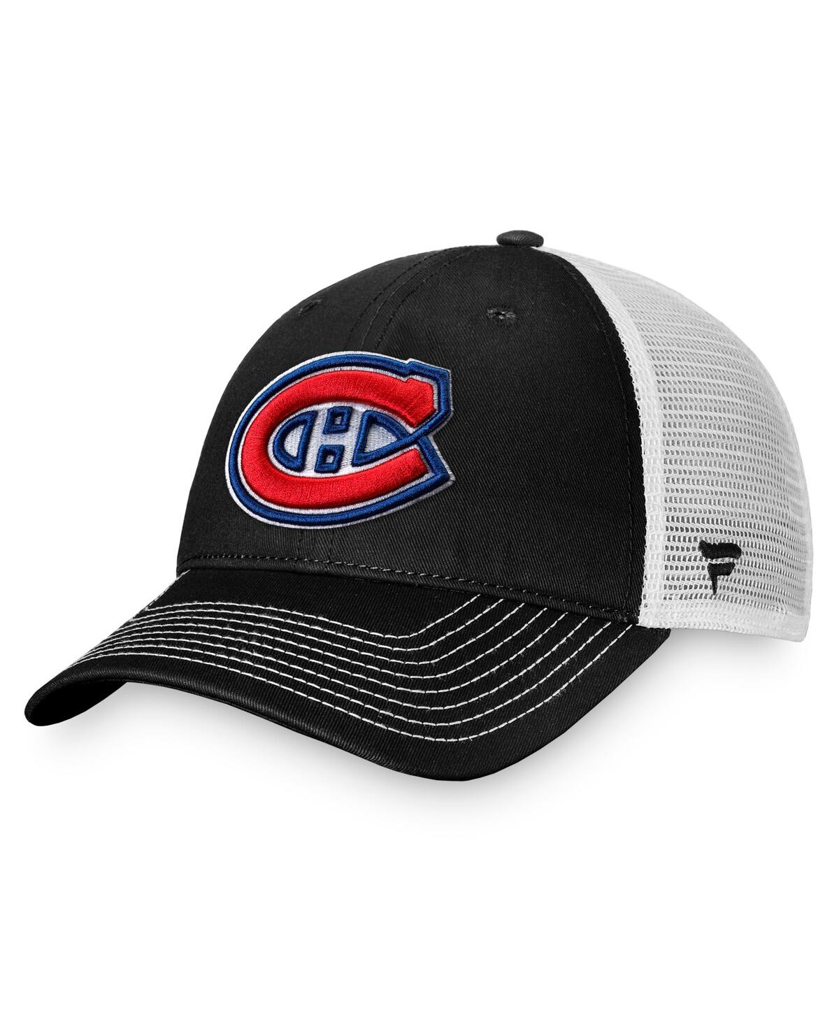 Fanatics Men's  Black, White Montreal Canadiens Slouch Core Primary Trucker Snapback Hat In Black,white