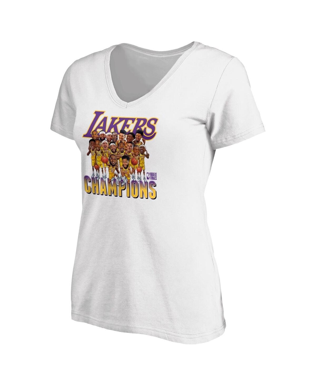 Women's FanaticsLos Angeles Lakers 2020 Nba Finals Champions Team Caricature V-Neck T-shirt - White