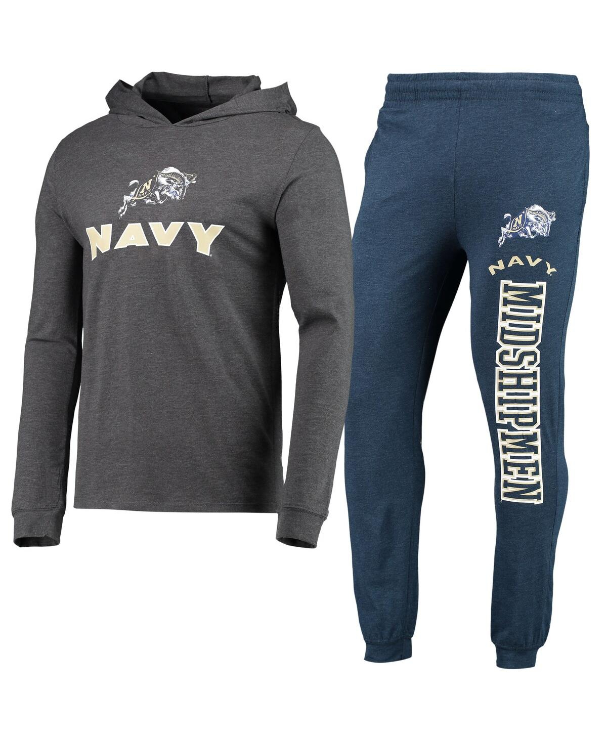 Shop Concepts Sport Men's  Navy, Heather Charcoal Navy Midshipmen Meter Long Sleeve Hoodie T-shirt And Jog In Navy,heather Charcoal