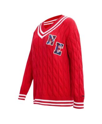 Women's Red New England Patriots Prep V-Neck Pullover Sweater