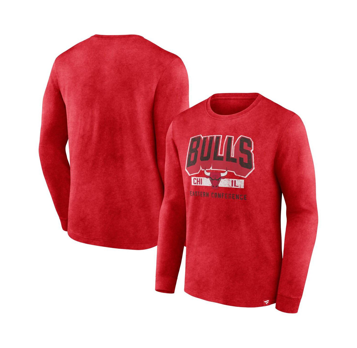 Men's Heather Red Distressed Chicago Bulls Front Court Press Snow Wash Long Sleeve T-shirt