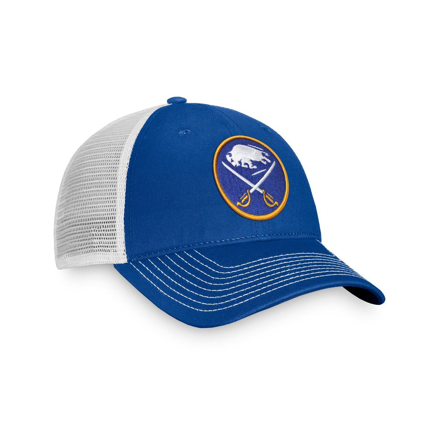 Men's Royal, White Buffalo Sabres Slouch Core Primary Trucker Snapback Hat