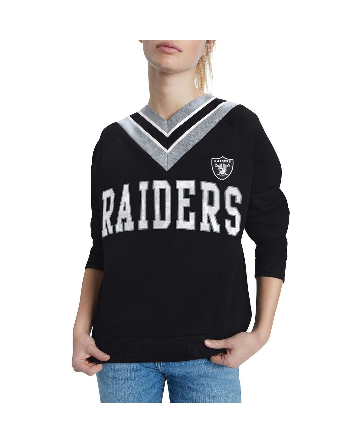 Shop Tommy Hilfiger Women's  Black Las Vegas Raiders Heidi V-neck Pullover Sweatshirt