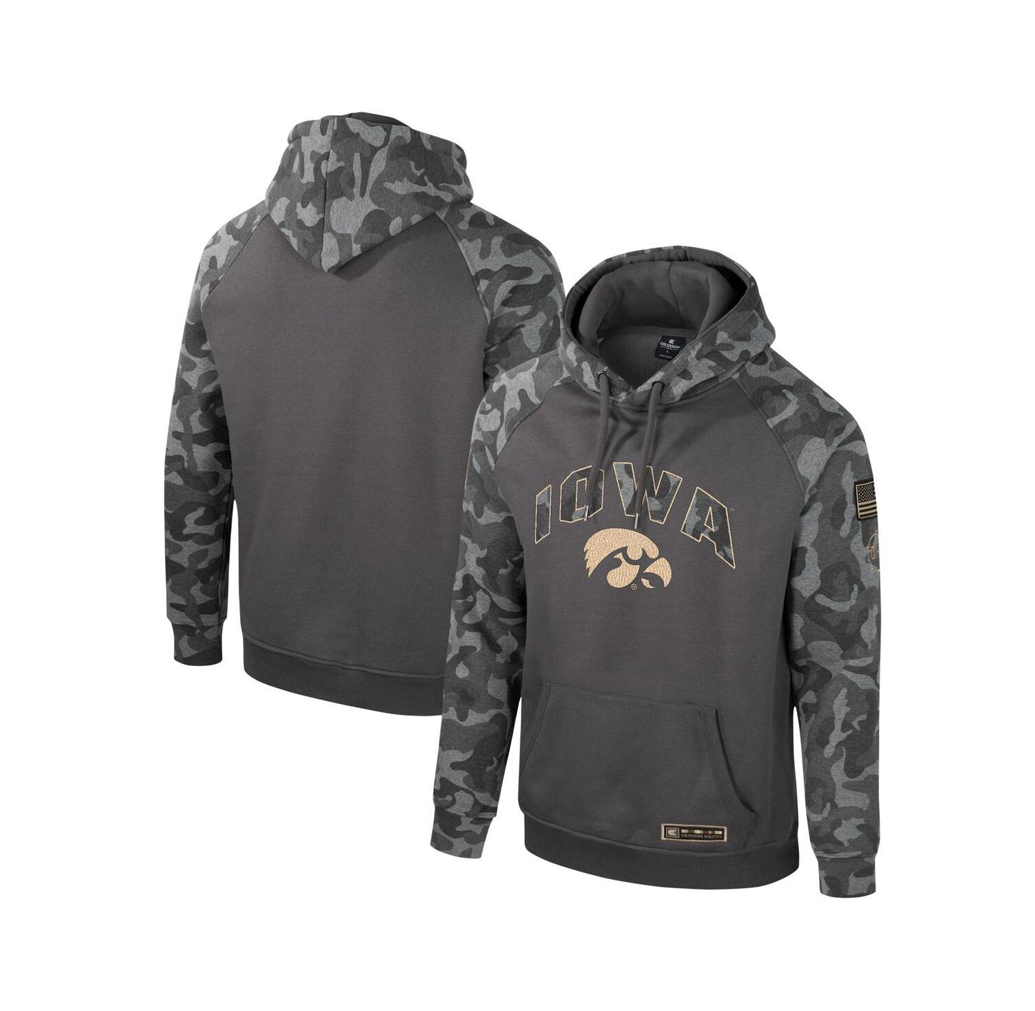 Men's Charcoal Iowa Hawkeyes OHT Military-Inspired Appreciation Camo Raglan Pullover Hoodie