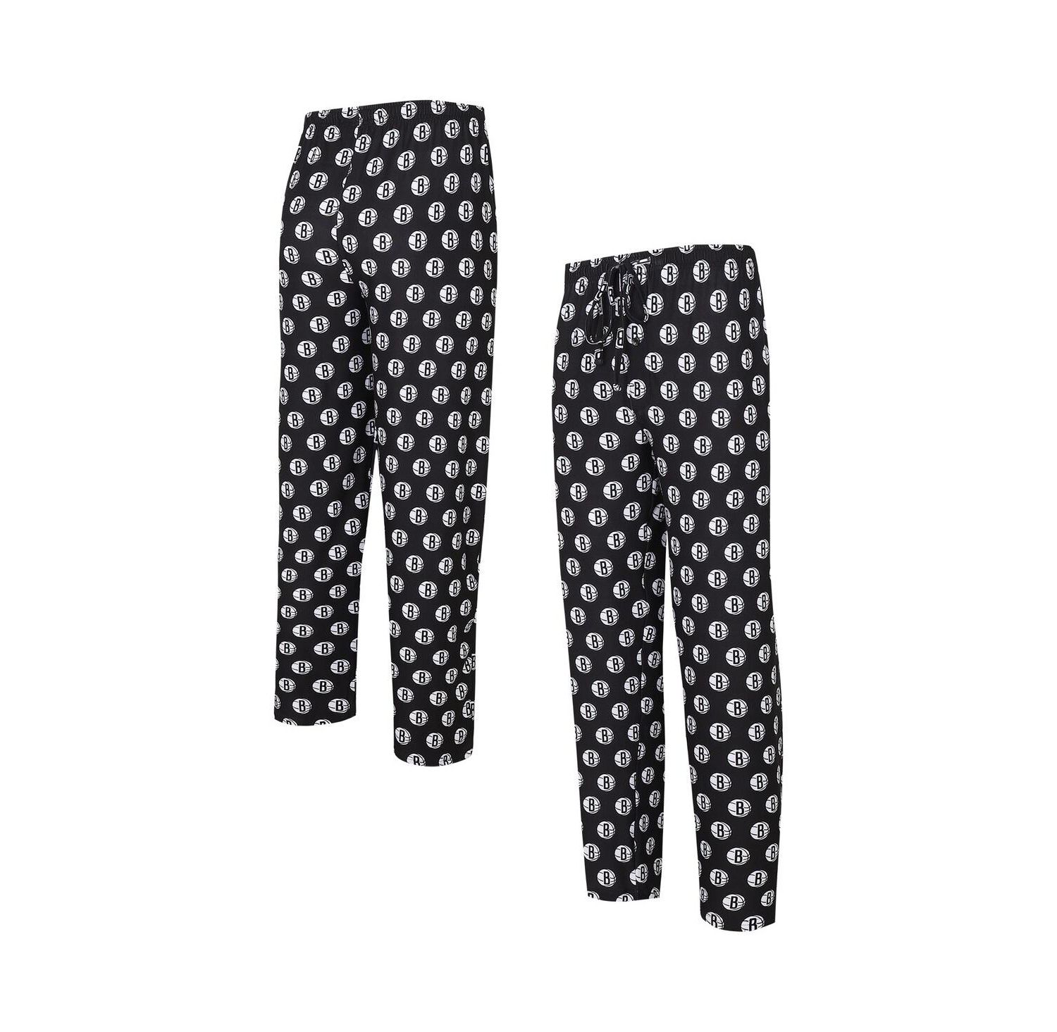 Men's Black Brooklyn Nets Allover Logo Print Gauge Sleep Pants