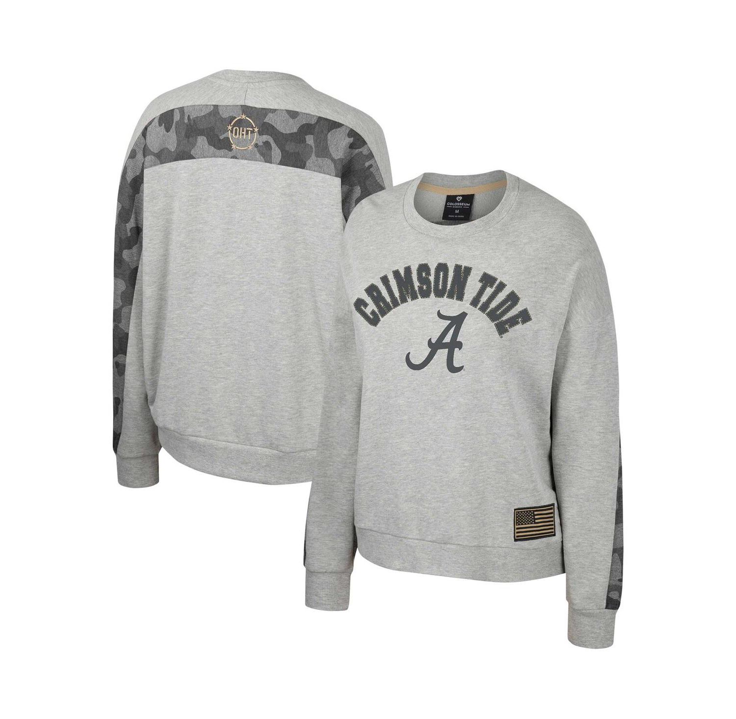 Women's Heather Gray Alabama Crimson Tide OHT Military-Inspired Appreciation Flag Rank Dolman Pullover Sweatshirt