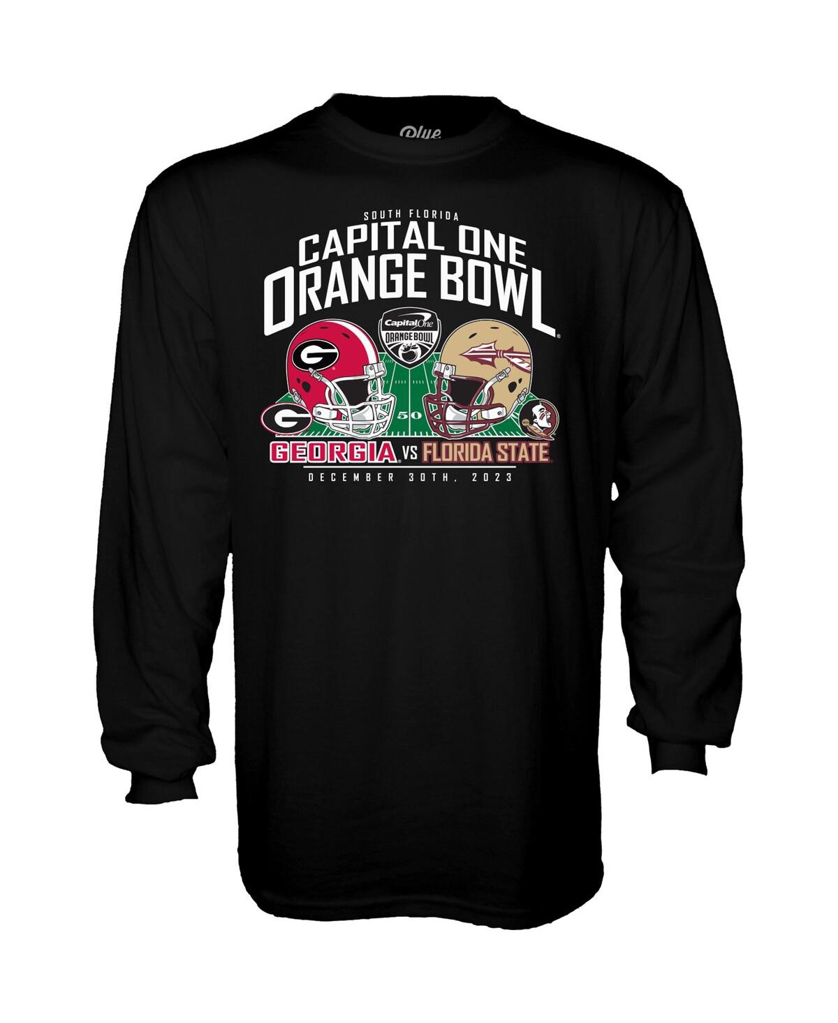 Men's Blue 84 Black Florida State Seminoles Vs. Georgia Bulldogs 2023 Orange Bowl Matchup Long Sleeve T-shirt - Black