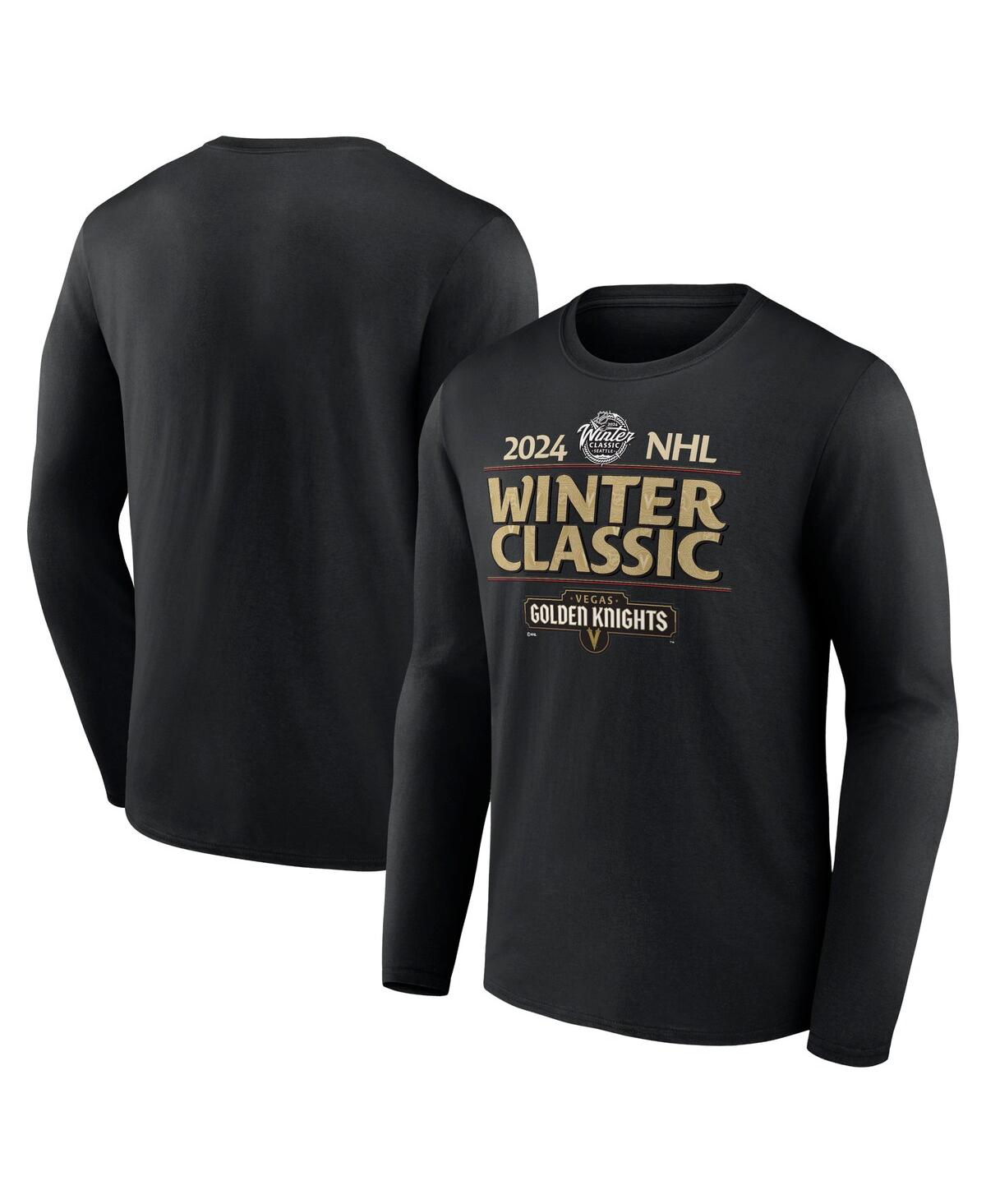 Shop Fanatics Men's  Black Vegas Golden Knights 2024 Nhl Winter Classic Text Driven Long Sleeve T-shirt