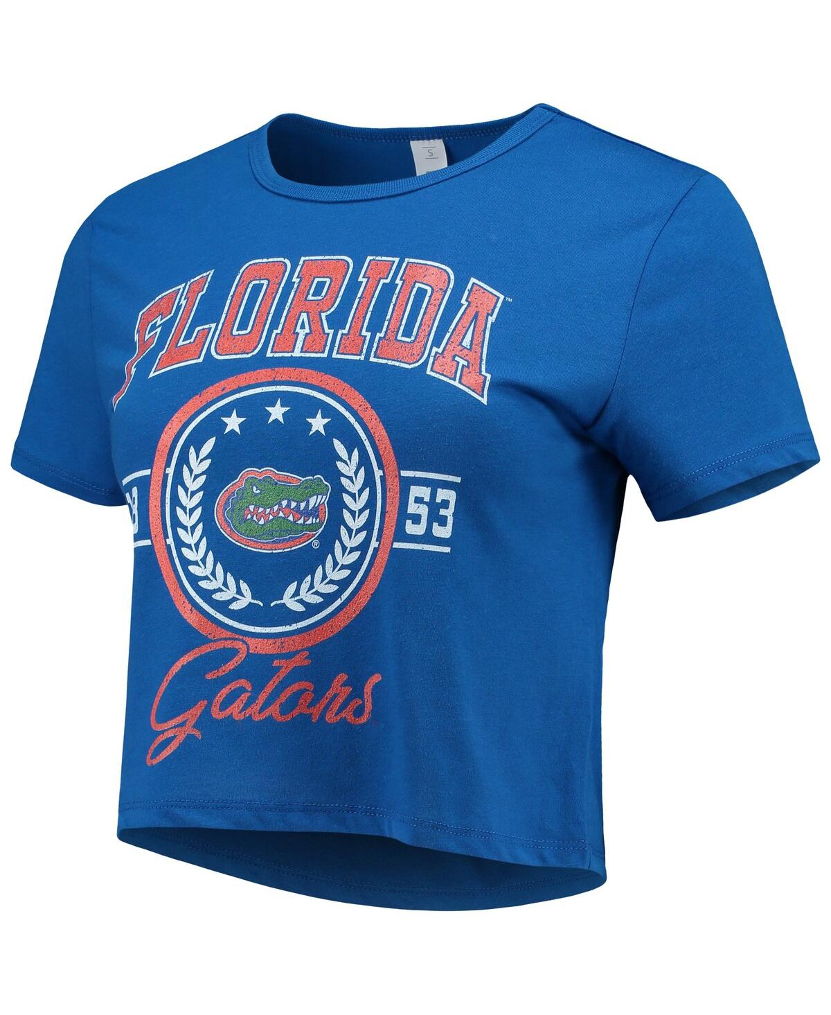 Shop Zoozatz Women's  Royal Distressed Florida Gators Core Laurels Cropped T-shirt