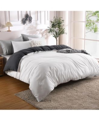 3 Piece Reversible Double Brushed Microfiber Duvet Cover Set, Queen ...