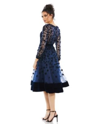 Women's Embellished Illusion High Neck Long Sleeve Fit & Flare Dress