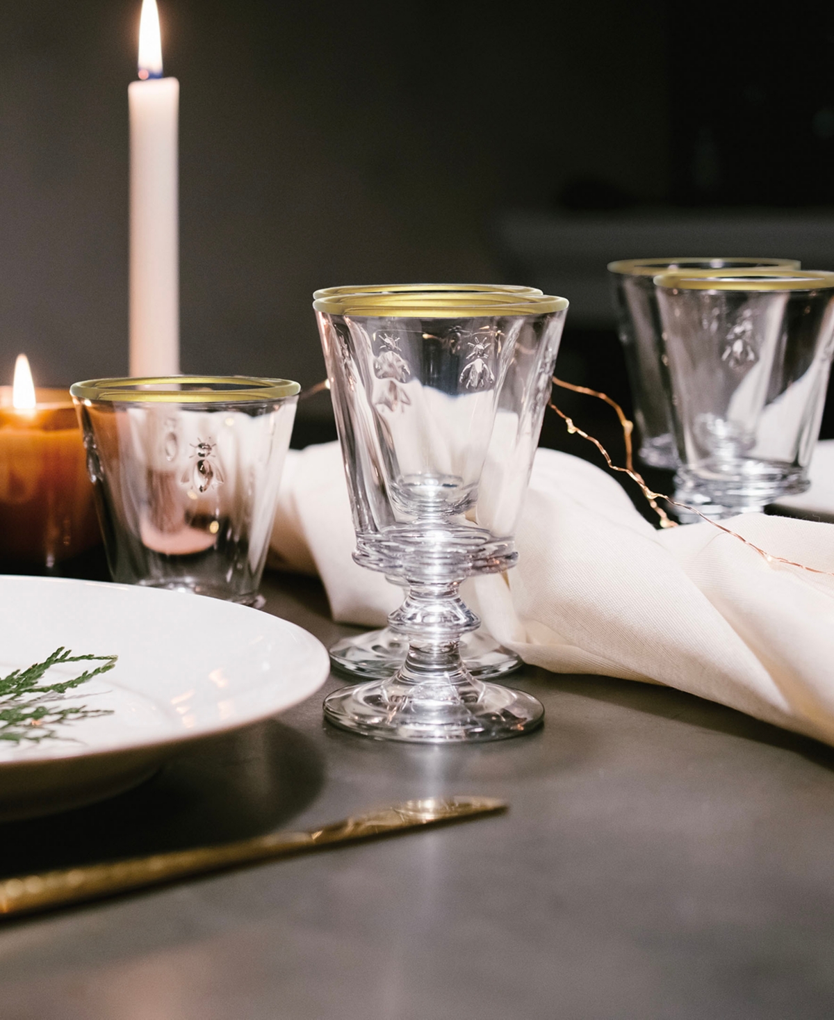 La Rochere Gold Rimmed Napoleon Bee oz. Tumbler, Set of 4 - Clear with Gold Toned Rim