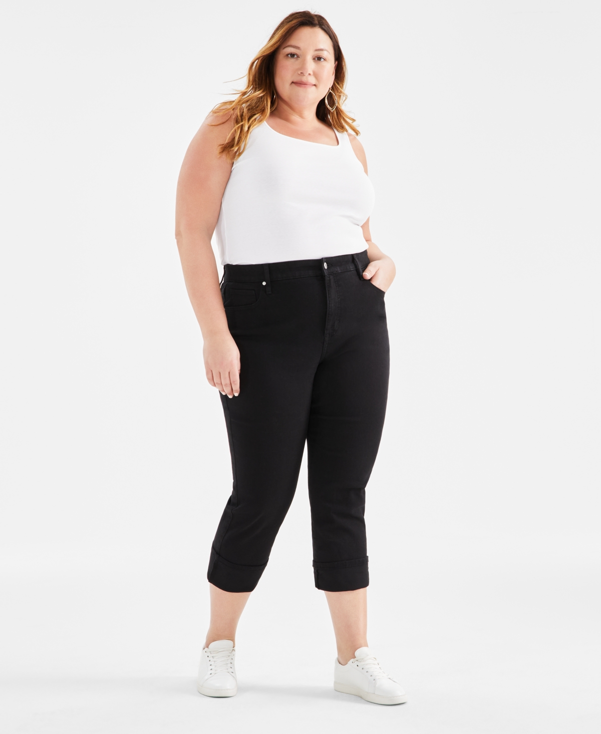 Style & Co Plus Size High-rise Cuff Capri Jeans, Created For Macy's In Deep Black