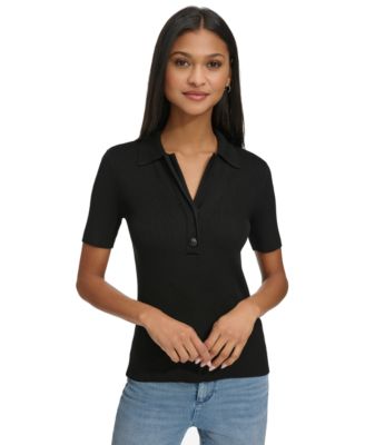 KARL LAGERFELD PARIS - Women's Johnny Collar Ribbed Sweater