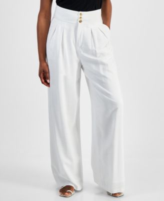 Pleated high-rise wide-leg pants