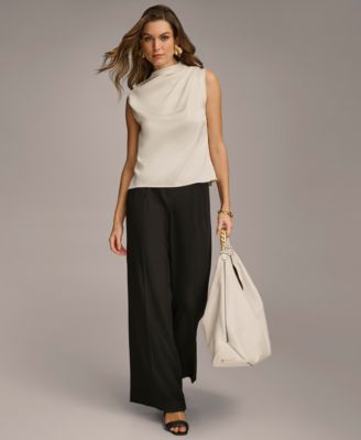 Women's Draped High Neck Sleeveless Top, Regular & Petite Sizes