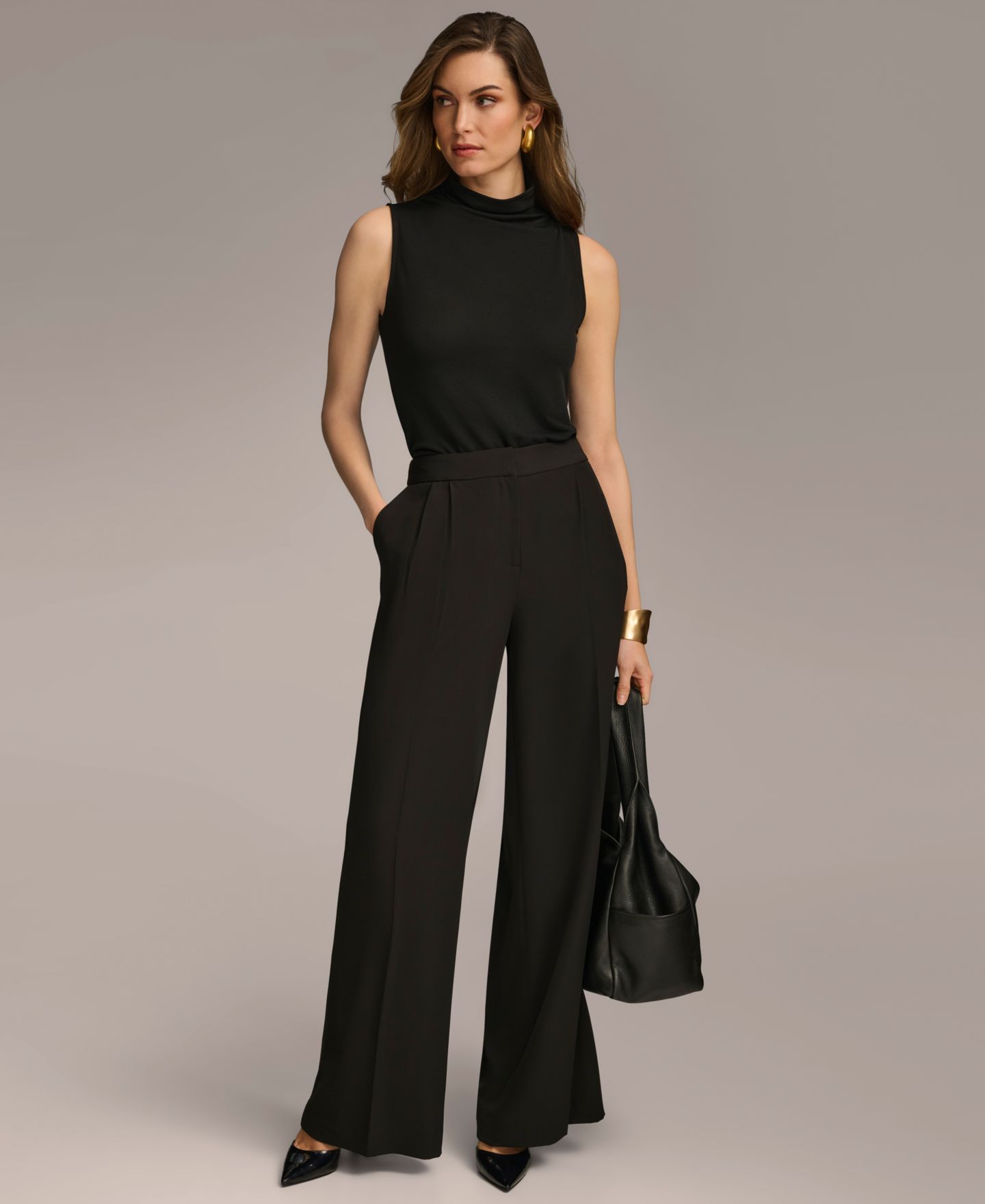 Женские брюки Donna Karan New York Pleat Front Wide-Leg, цвет: Чёрный — фото 5