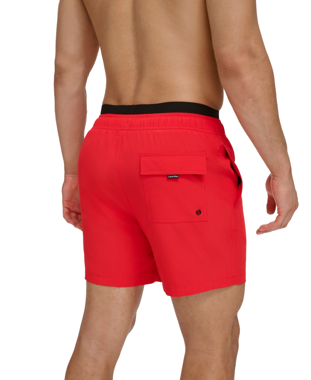 Calvin Klein Men's Logo Elastic Waist Modern Euro 5" Volley Swim Trunks In Red