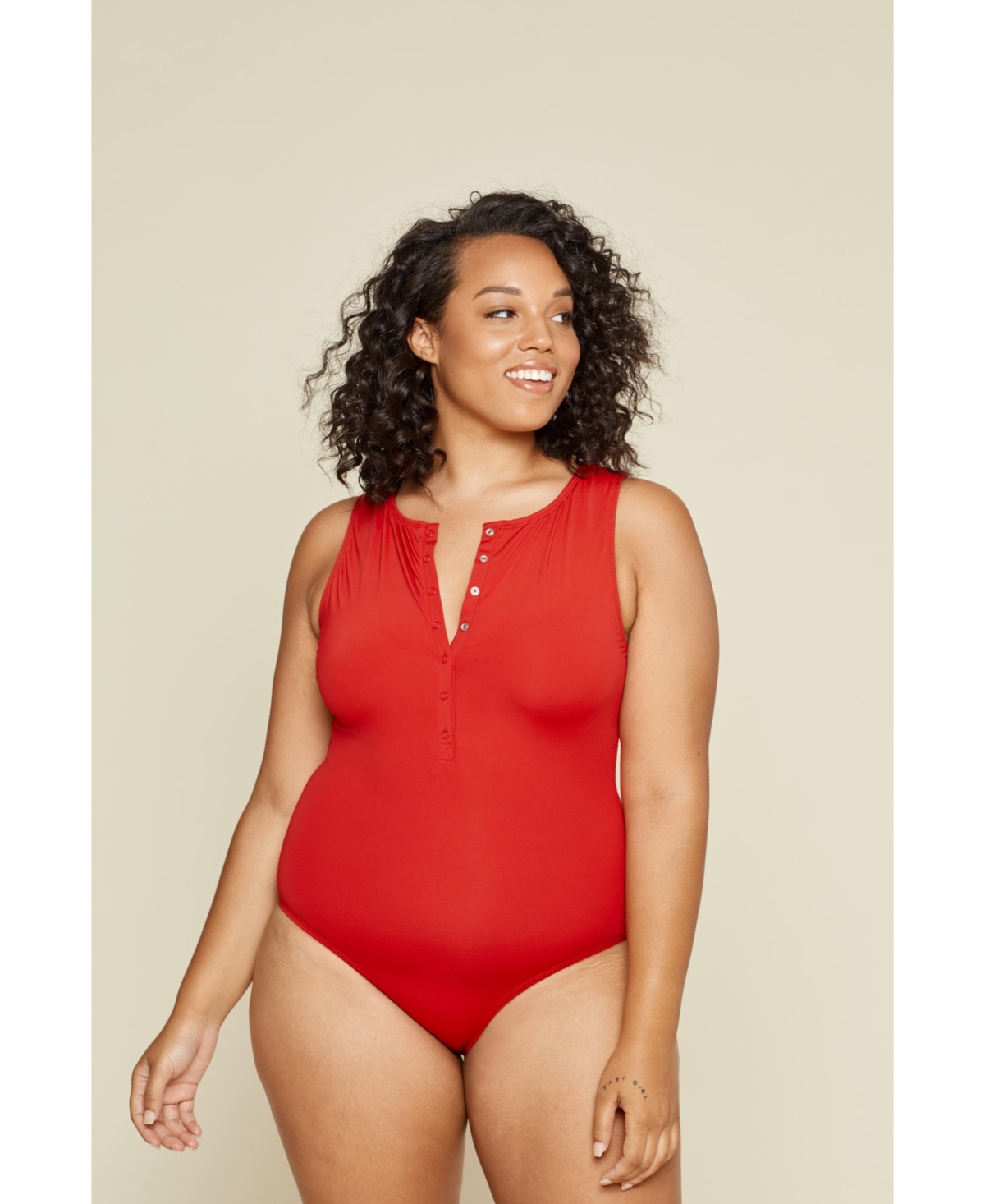 Plus Size Malibu Snap Front One Piece Swimsuit - Cherry red