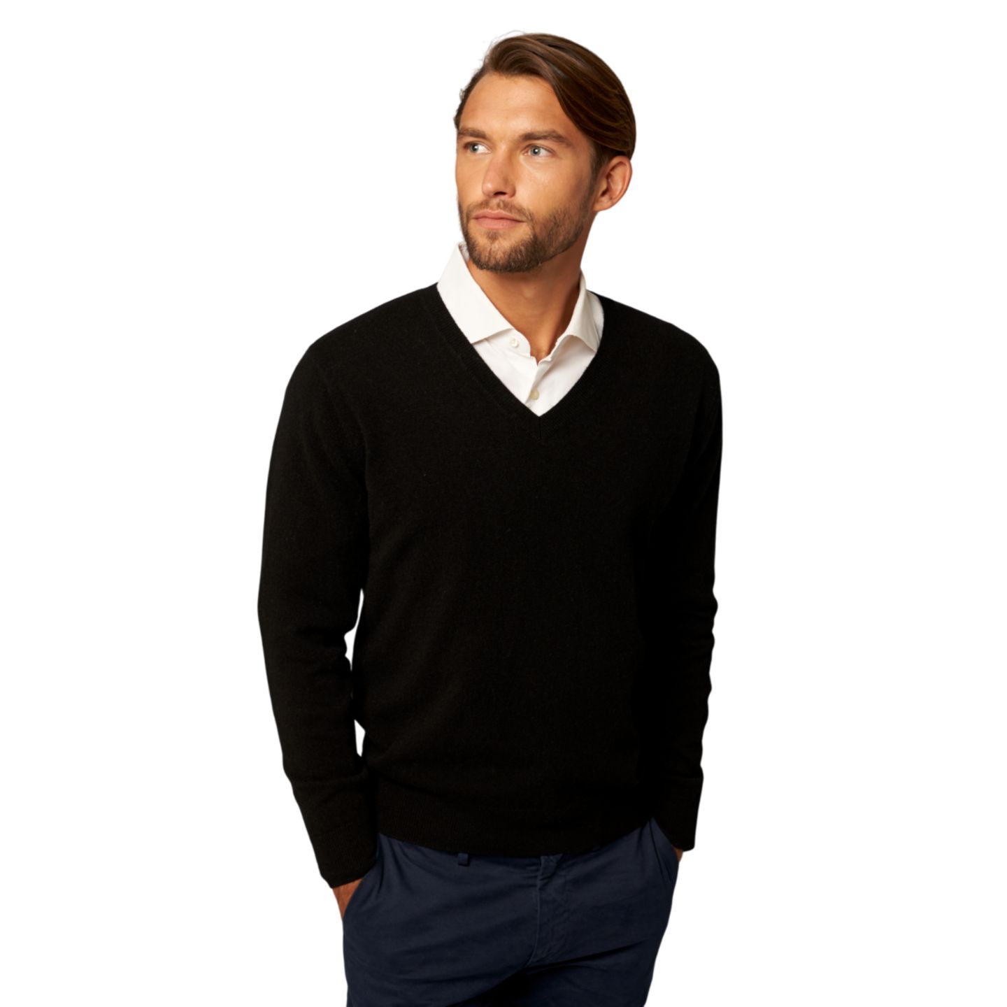 Мужской свитер Bellemere New York Solid V-Neck Merino, цвет: Чёрный — фото 3