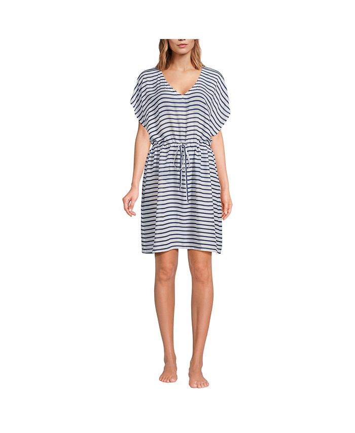 Lands End Women s Sheer Oversized Short Sleeve Gathered Waist