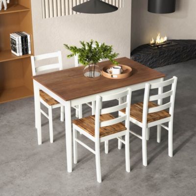 5-Piece Dining Set Solid Wood Kitchen Furniture with Rectangular Table & 4 Chairs