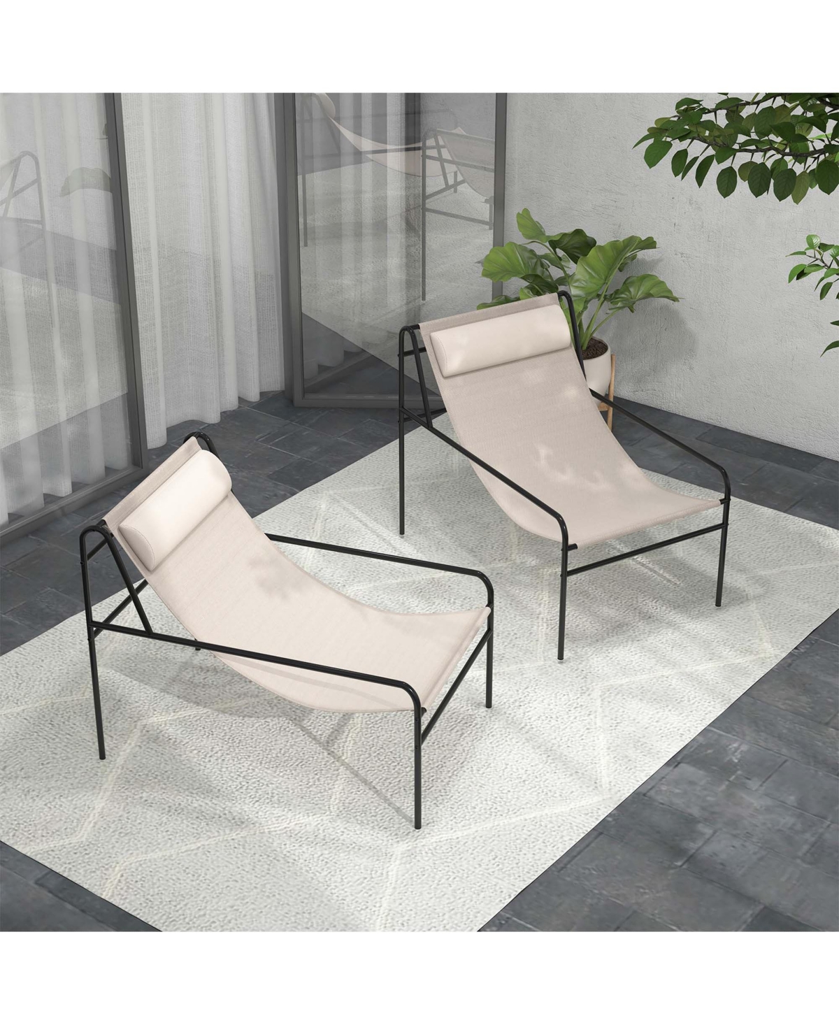 1PC Patio Sling Lounge Chair with Removable Headrest Pillow Breathable Seat