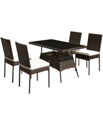 5 Pieces Outdoor Patio Rattan Dining Set with Glass Top with Cushions