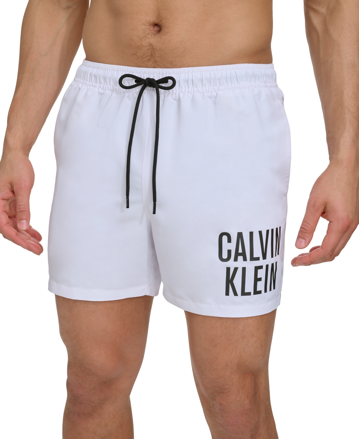 Shop Calvin Klein Men's Intense Power Modern Euro 5" Swim Trunks In White