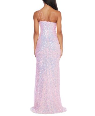 B Darlin Juniors' Sequin One-Shoulder Side-Slit Gown
