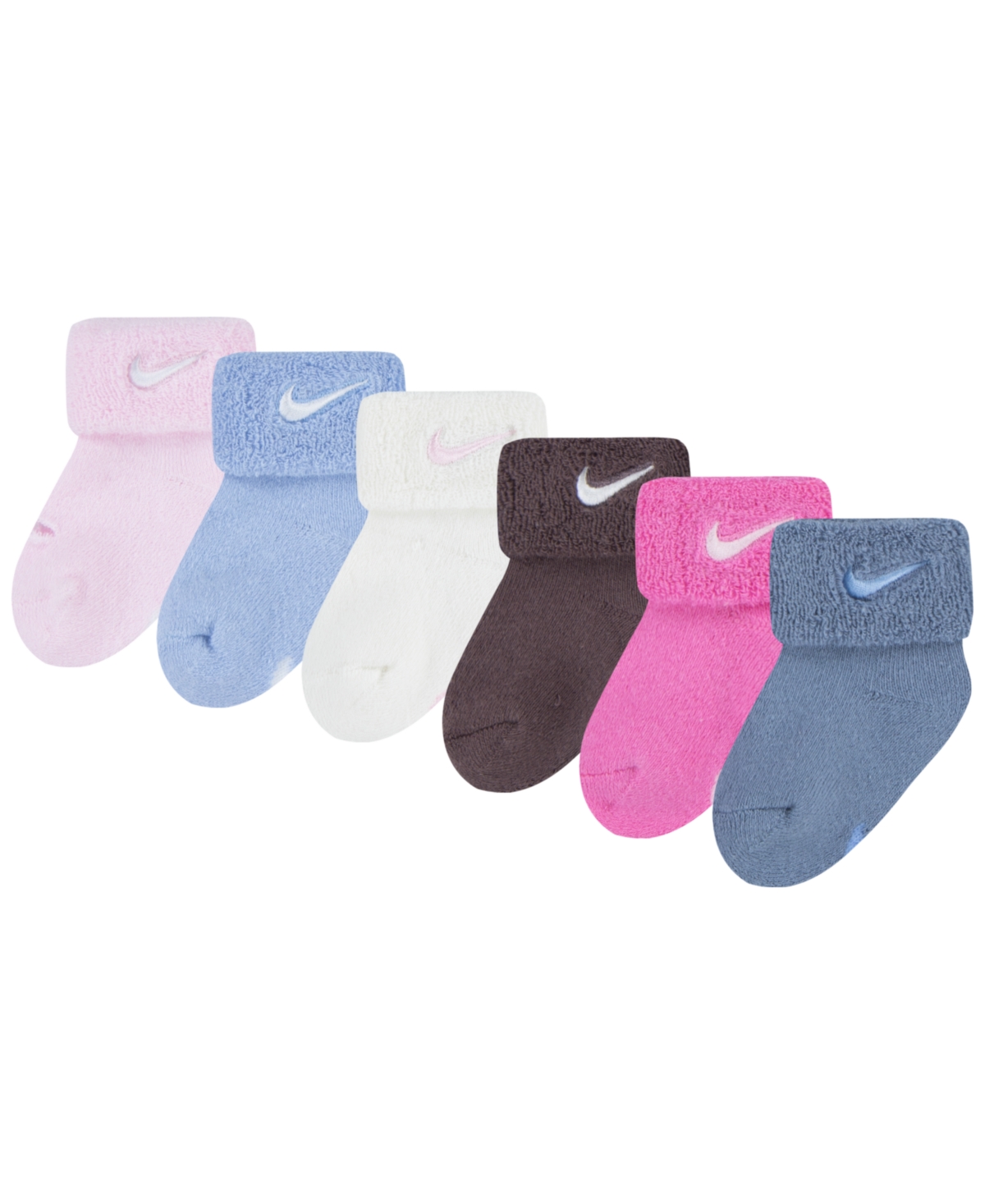 Shop Nike Baby Boys Or Baby Girls Multi Logo Socks, Pack Of 6 In Pink Foam